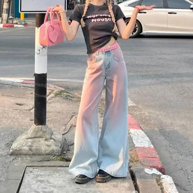 

Women's Y2k Jeans Harajuku Aesthetic Denim Trousers Streetwear Japanese 2000s Style Oversize Jean Pants Vintage Trashy Clothes