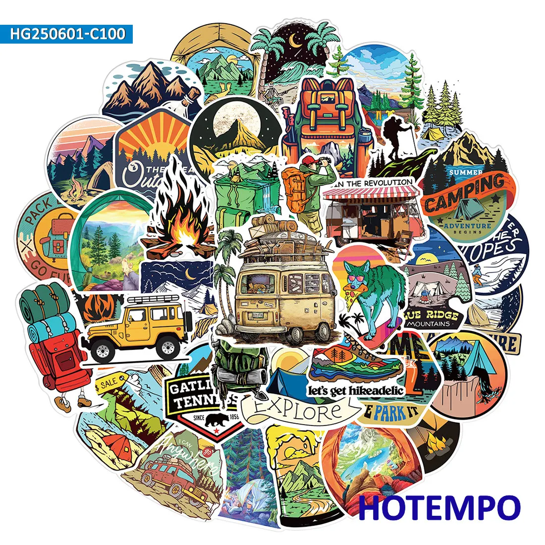مجموعة ملصقات السفر للتخييم، رحلة تسلق للمغامرة الخارجية والمشي لمسافات طويلة، لأمتعة الهاتف المحمول، حزمة ملصقات مضحكة، 100 قطعة #6