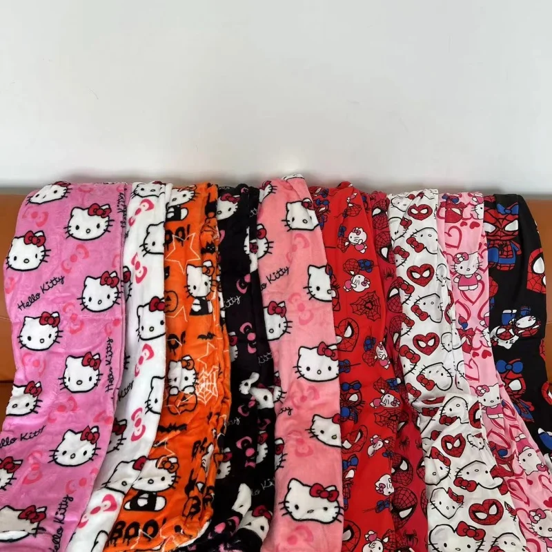 Pijamas holgados de terciopelo de algodón de Hello Kitty Spider-man, pantalones largos, pantalones de Halloween para dormir con dibujos animados