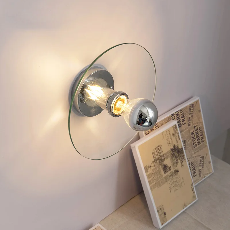 Bauhaus Glass Wall Lamp with Effect on the Wall Black Silver Clear Smoke Gray Glass Lights Bedroom Living Room Hallway Wall Lamp