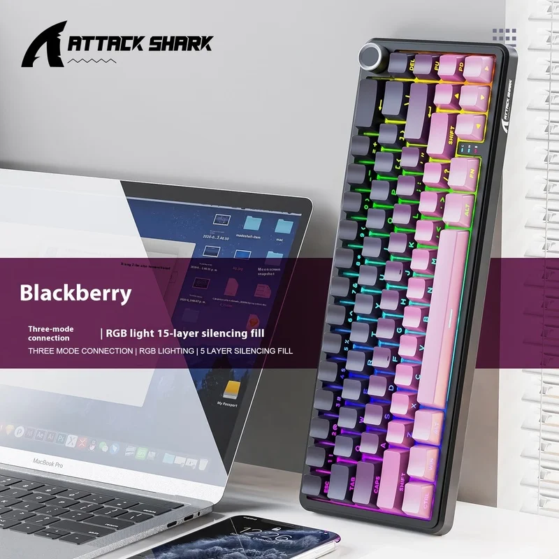 

Attack Shark X66 Wireless Mechanical Keyboard Bluetooth Rgb Three-Module Customized Esports Side Carved Esports Game Keyboard