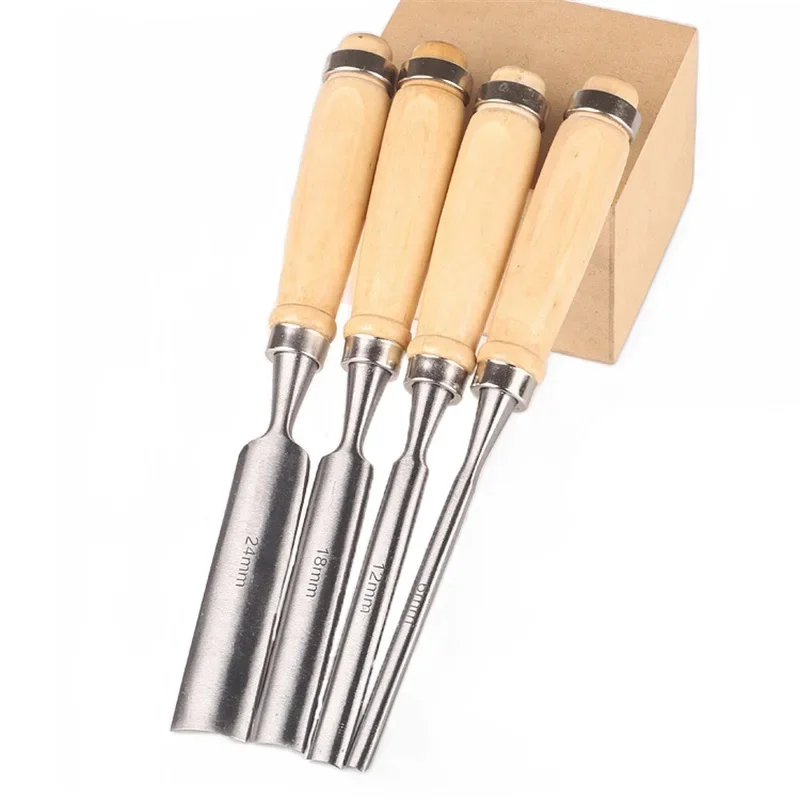 4PCS Semi-Circular Woodworking Chisel Set Carving Chrome Vanadium Steel Carpenter Wood Carving Gouge Chisels Quality Hand Tools