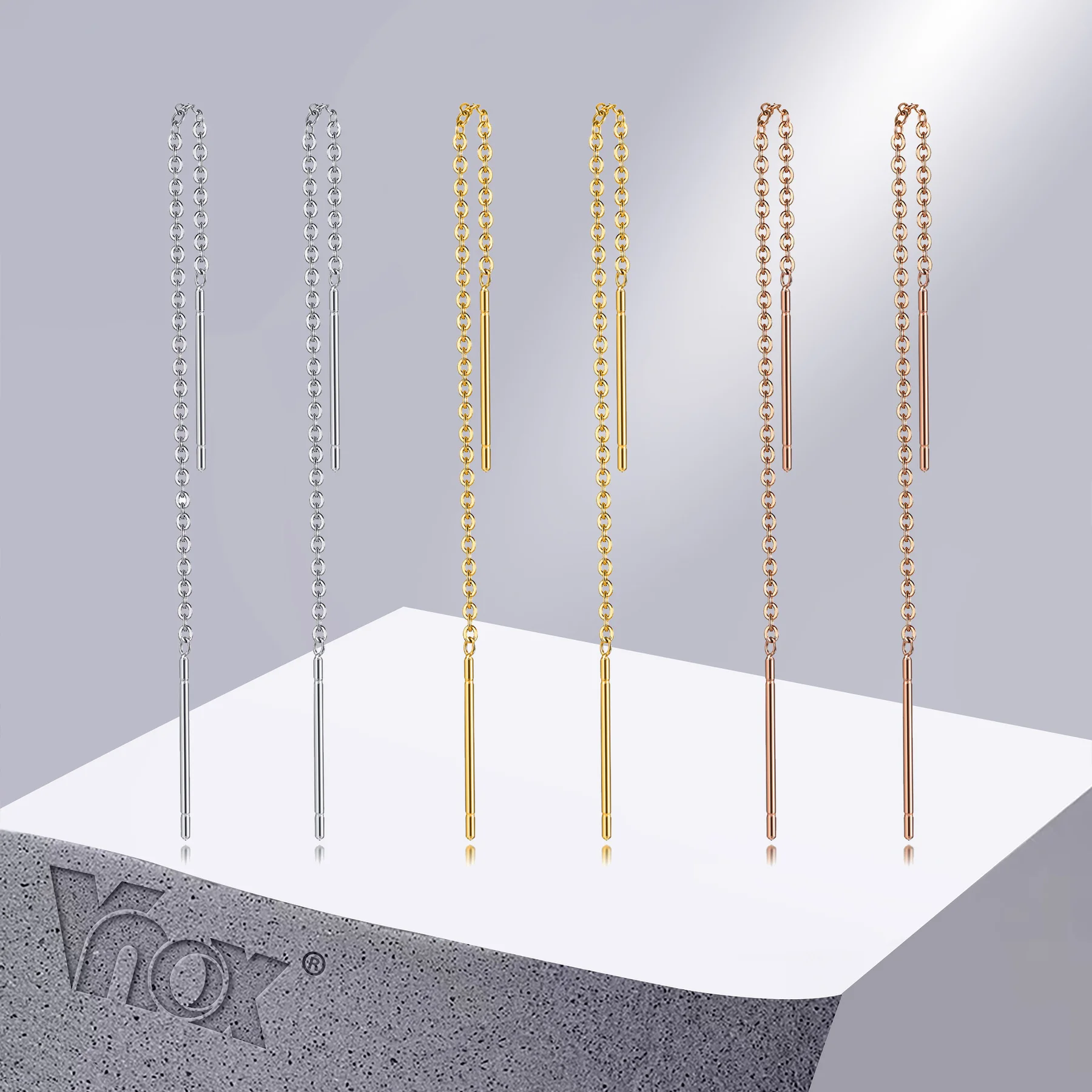 Vnox Delicate Japan Korean Long Tassel Linear Chain Earrings for Women, Stainless Steel Ear Line Threader Dangle Earring