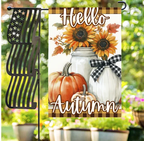 Fall Farmhouse Pumpkin Sunflower  Double Sided Welcome Flag Decor Autumn 12 x 18 RRM IIX SSL
