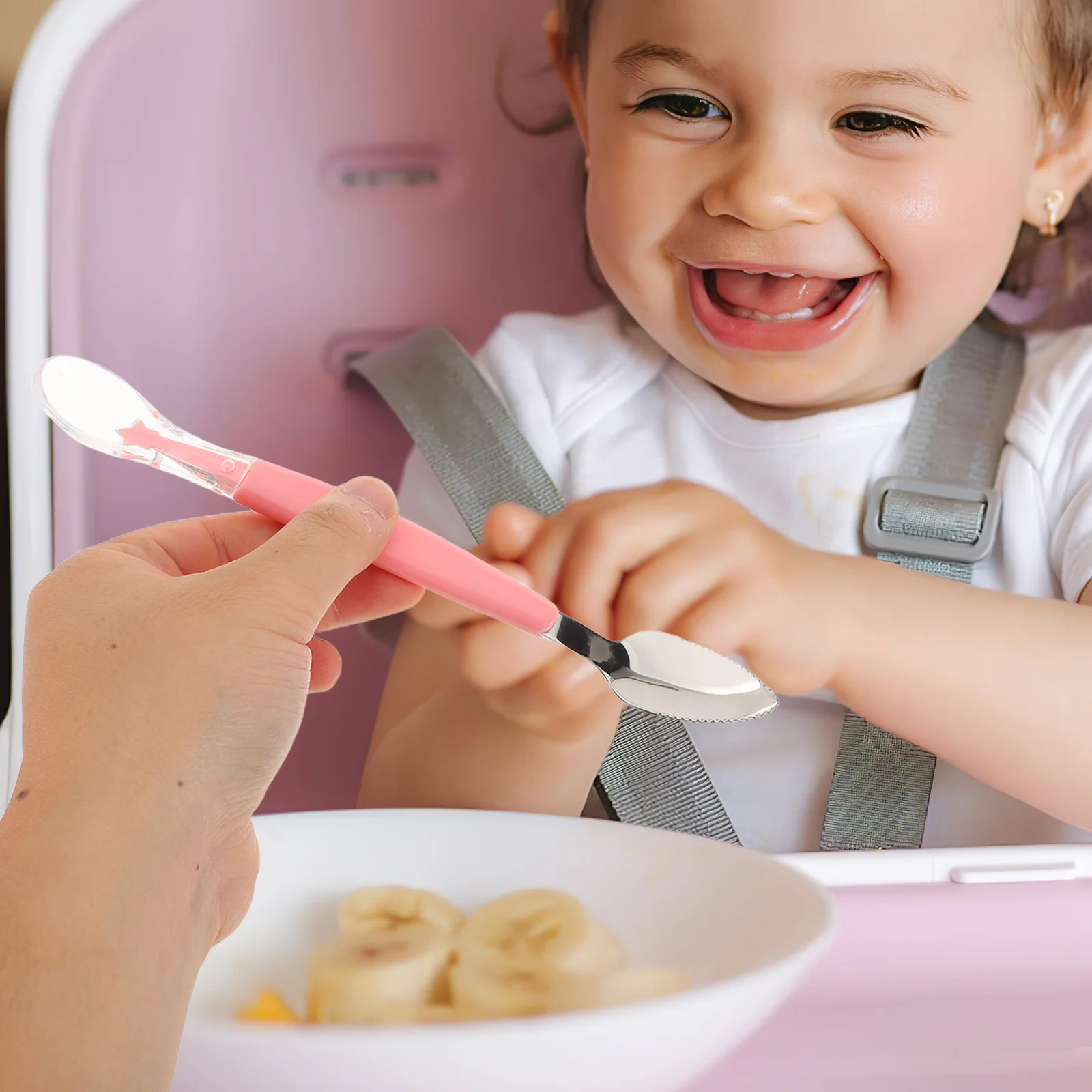 

3pcs Feeding Spoon Infant Complementary Food Utensil Dual Head Soft Silicone Tip Stainless Steel Handle For Puree Solid Food