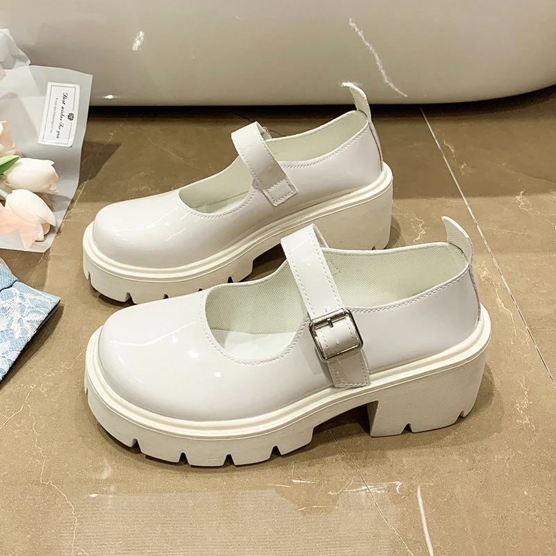 Thick-soled Small Leather Shoes for Women's Spring 2025 New Retro Round Head One-word Buckle Single Shoes