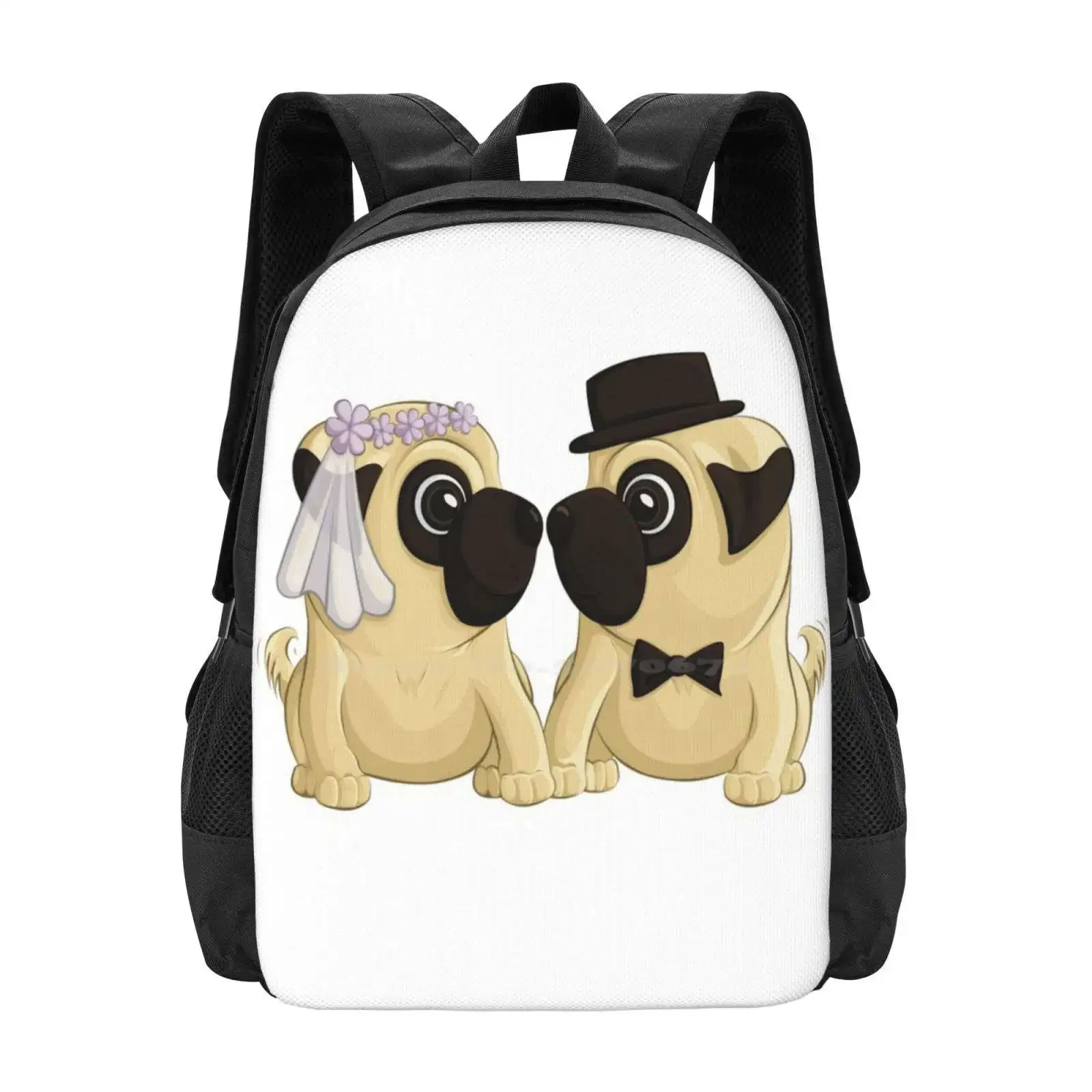 

Свадебная сумка для мопсов, рюкзак для мужчин, женщин, девочек-подростков, собак, животные, ангелес, Грузеон, мультяшное животное, милый мопс, невеста, жениха, свадьба