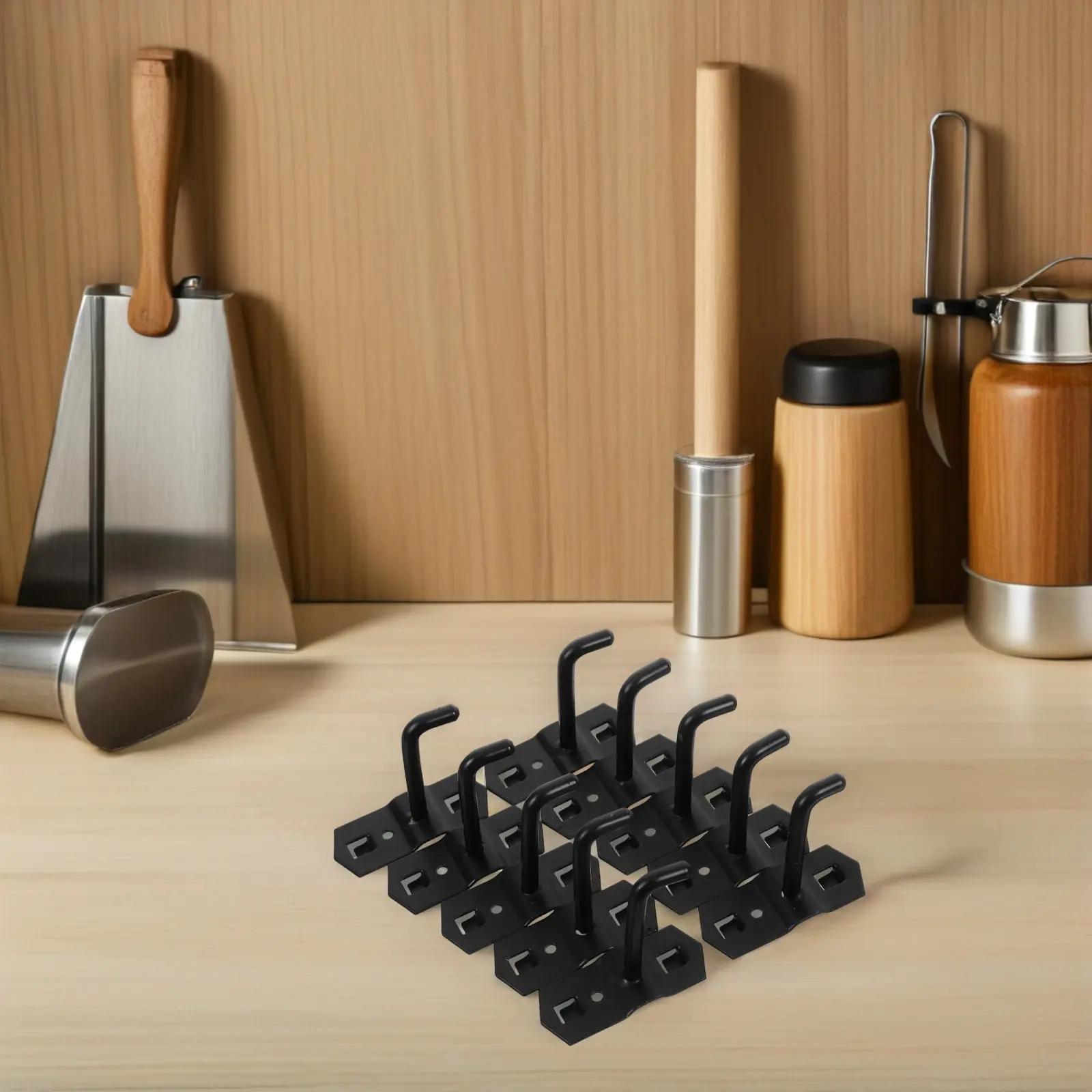 12Pcs Black Steel Pegboard Hooks Heavy Duty Slat Wall Shelf Brackets for Garage Kitchen Retail Display Tools Cookware Clothing