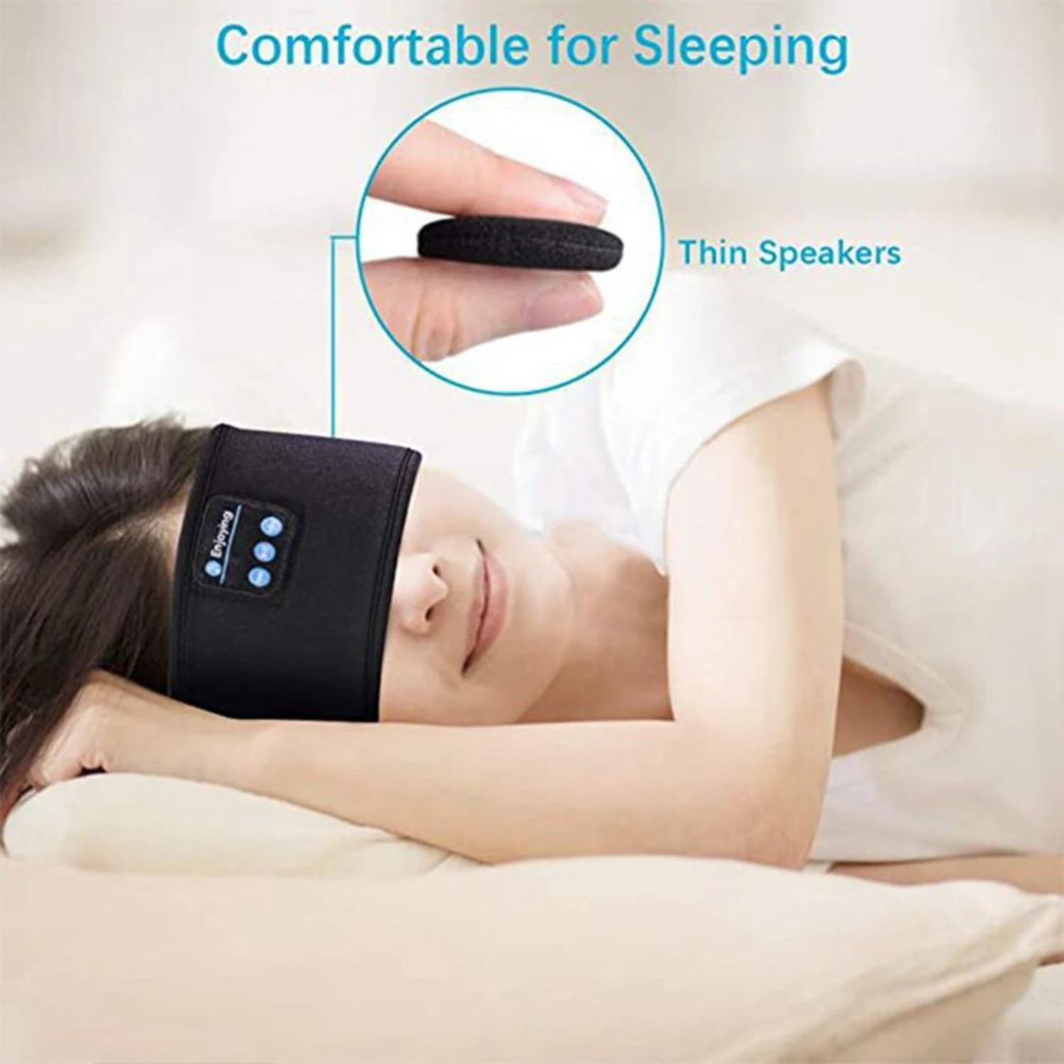 Comfortable Elastic Fone Bluetooth Headband for Sports and Sleeping - Wireless Headphones with Music Eye Mask - Soft Wireless Bl