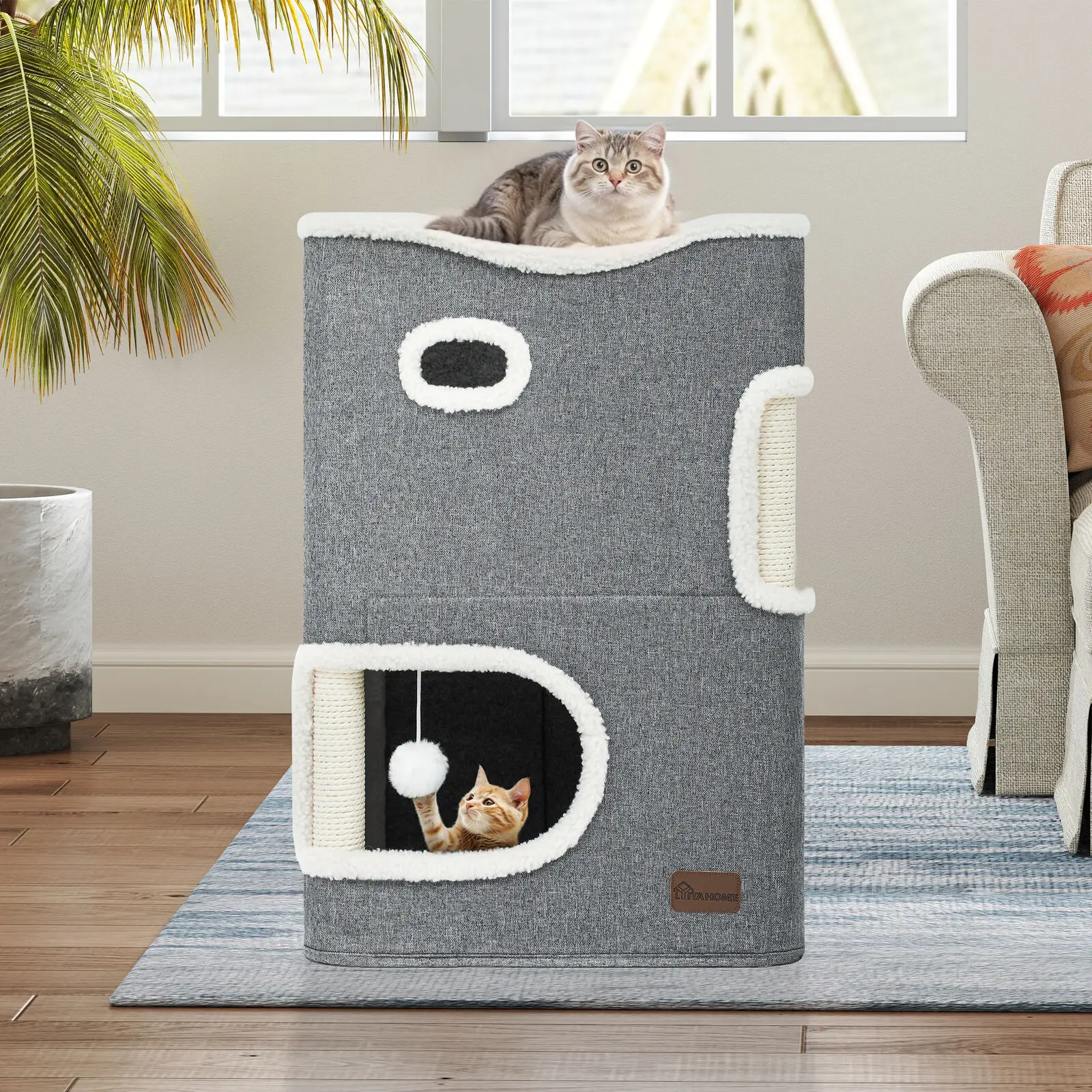 US- 2-Tier Cat House Indoor Cat Cave Bed Playhouse Covered Cat Beds & Furniture cat house