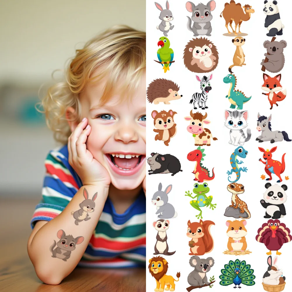 

54pcs Temporary Tattoo Elephant Cartoon Fox Chameleon Temporary Tattoo Stickers Lion For Shoulders Cheeks