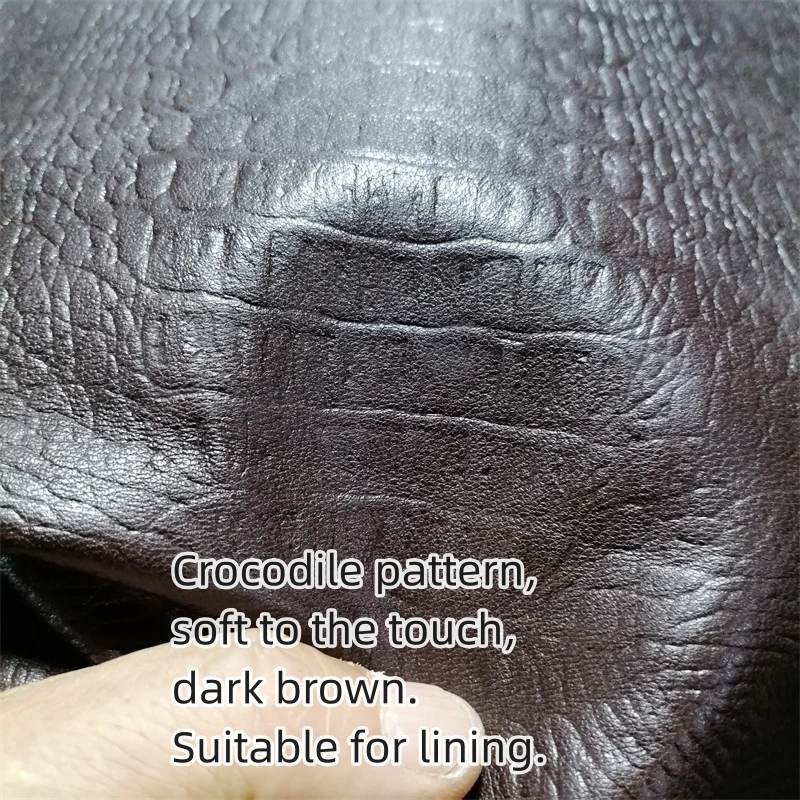 0.6mm Coffee-Colored Crocodile Pattern Sheepskin. Top-Grain Genuine Leather. For Handmade DIY, Used As Lining. Whole Sheepskin.
