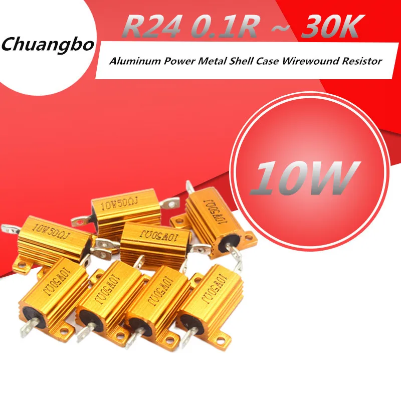 

5PCS RX24-10W Aluminum Power Metal Shell Case Wirewound Resistor 0.1 ~ 30K 0.5 1 2 3 5 6 8 10 20 100 150 200 300 500 1K 10K ohm