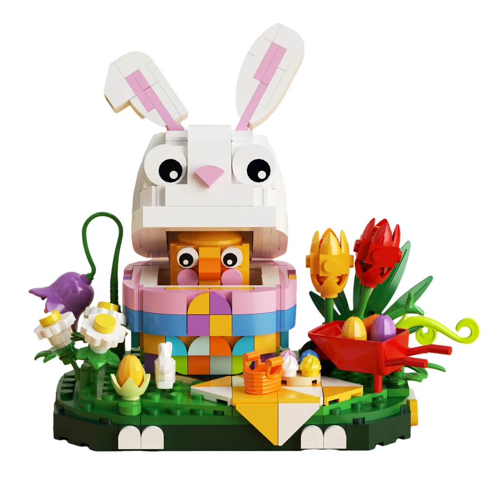 Gobricks MOC Easter Bunny Building Block Pet Rabbit Cute Animals Educational Bricks Toys Easter Day Girls Boys Birthday Gifts