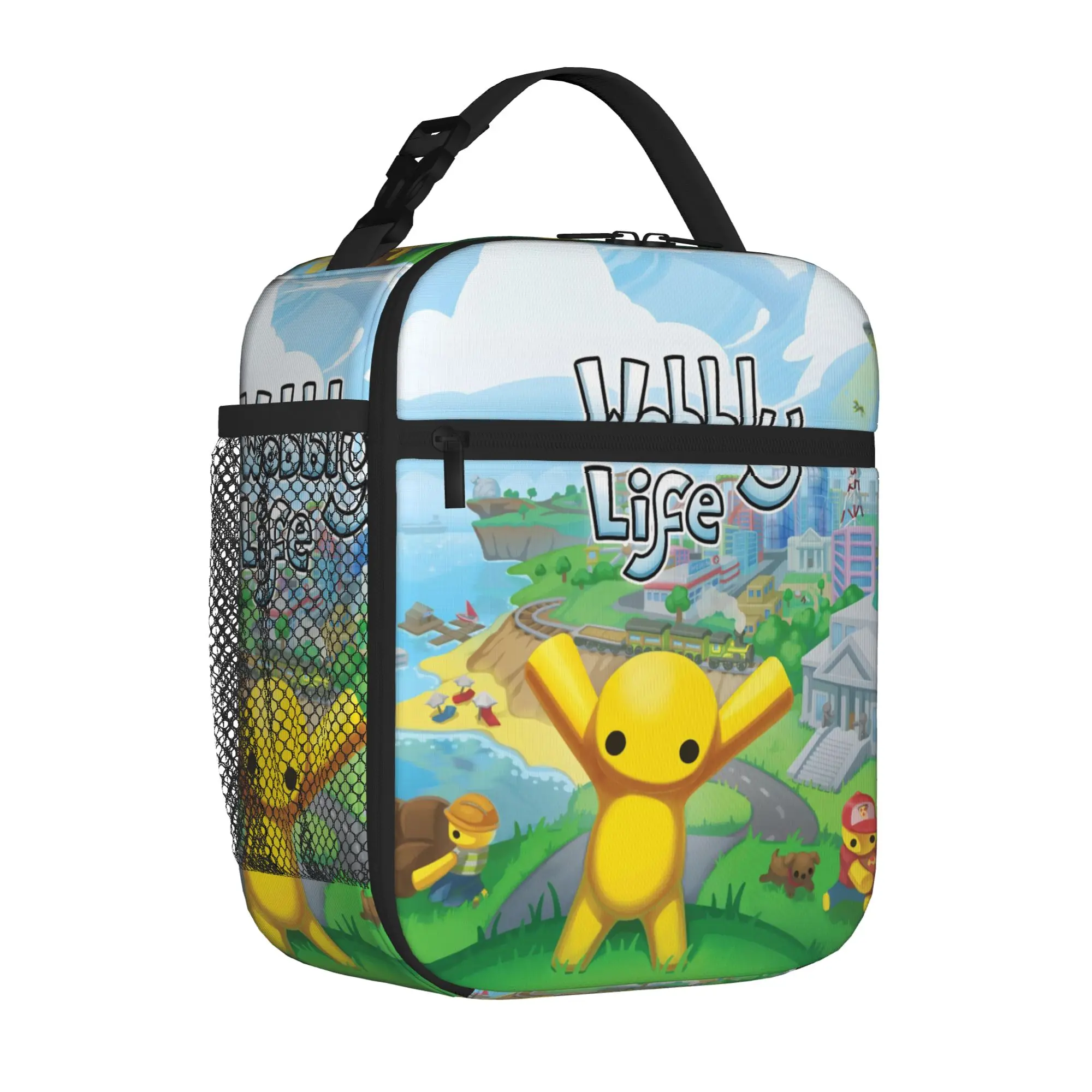Wobbly Life Sandbox Game Insulated Lunch Tote Bag for Outdoor Cartoon Funny Reusable Cooler Thermal Spacious Bento Bags
