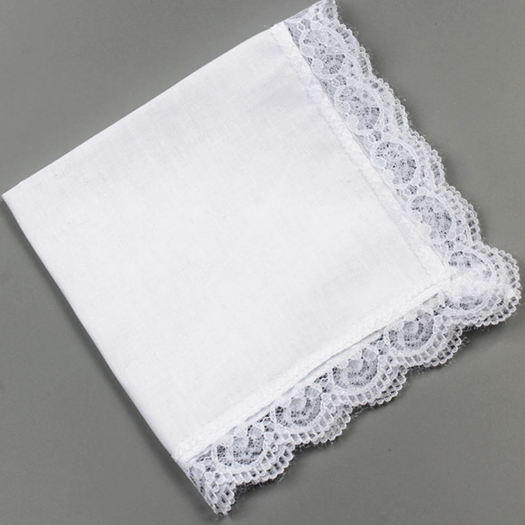 5x  Cotton Hanky Lace Embroidery White Hankie