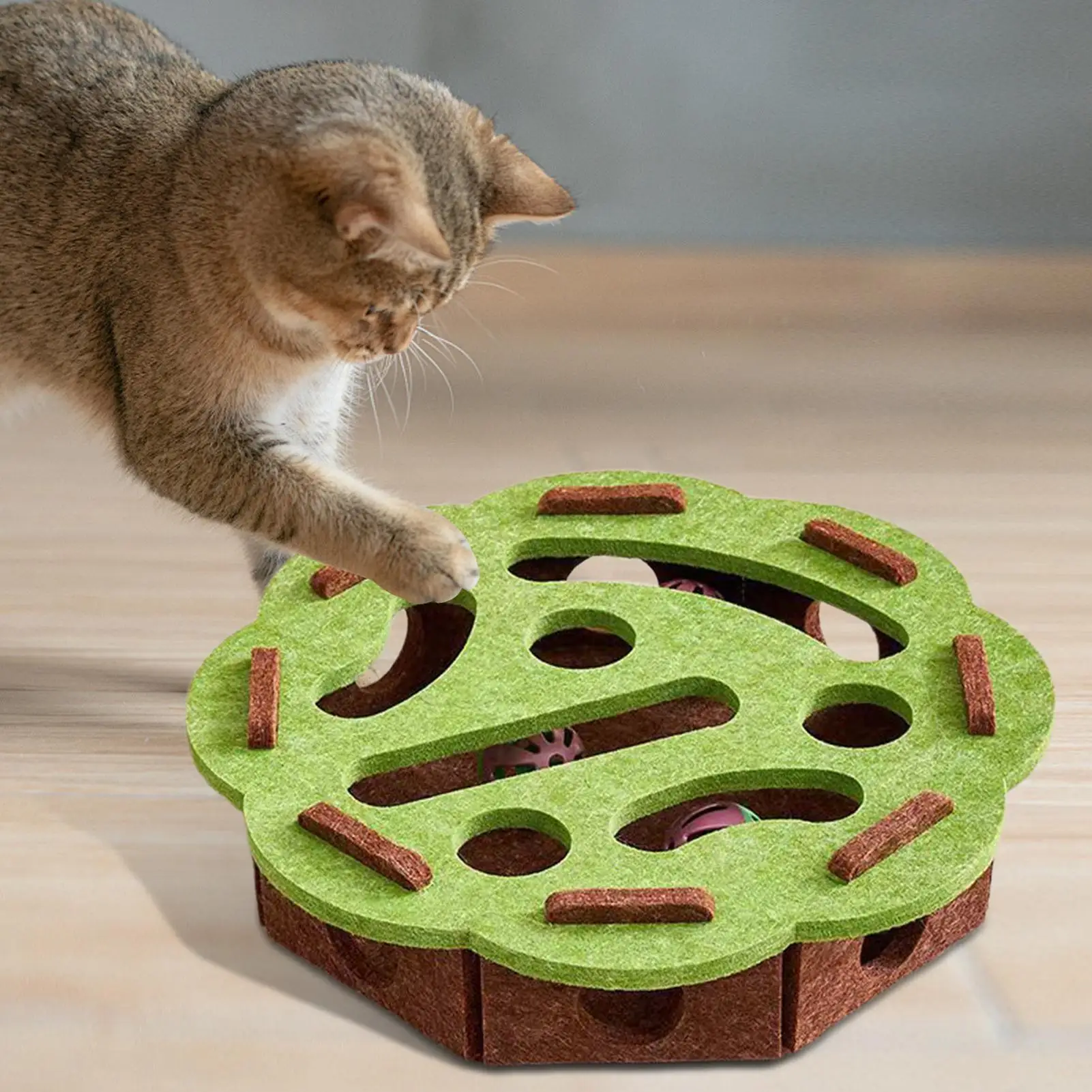 Katzen-Gehirnspiel-Spielzeug, Filz-Anreicherungsspielzeug mit Glocke für die geistige Stimulation im Innenbereich, Kratz- und Jagdspaß