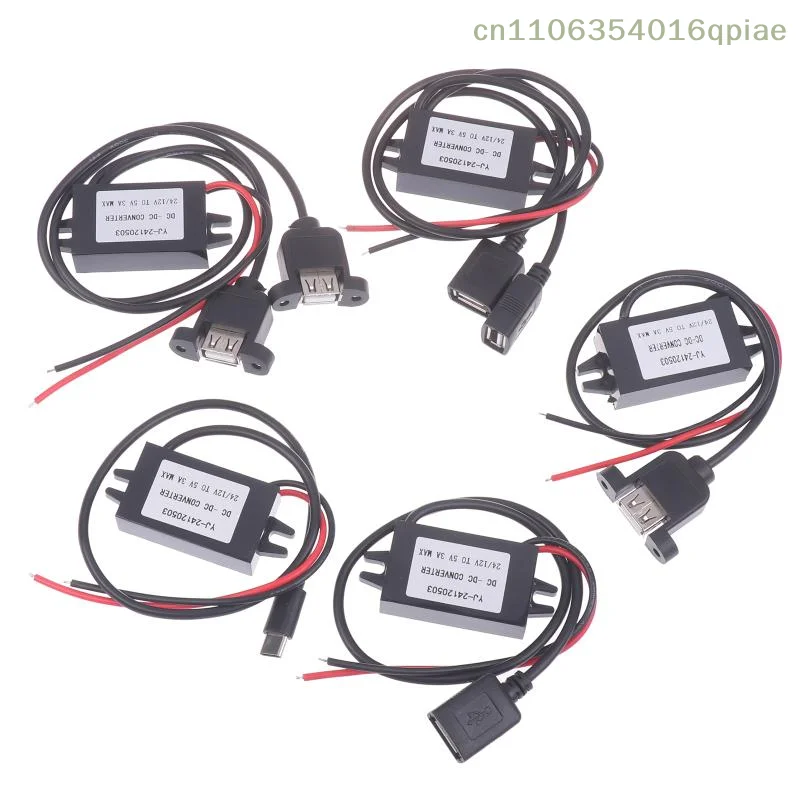 

1 Pc Voltage Reducing Power Supply Adapter 12V 24V To 5V 3A Car Step Down Converter For Type-C USB Mini USB Micro USB Adapter