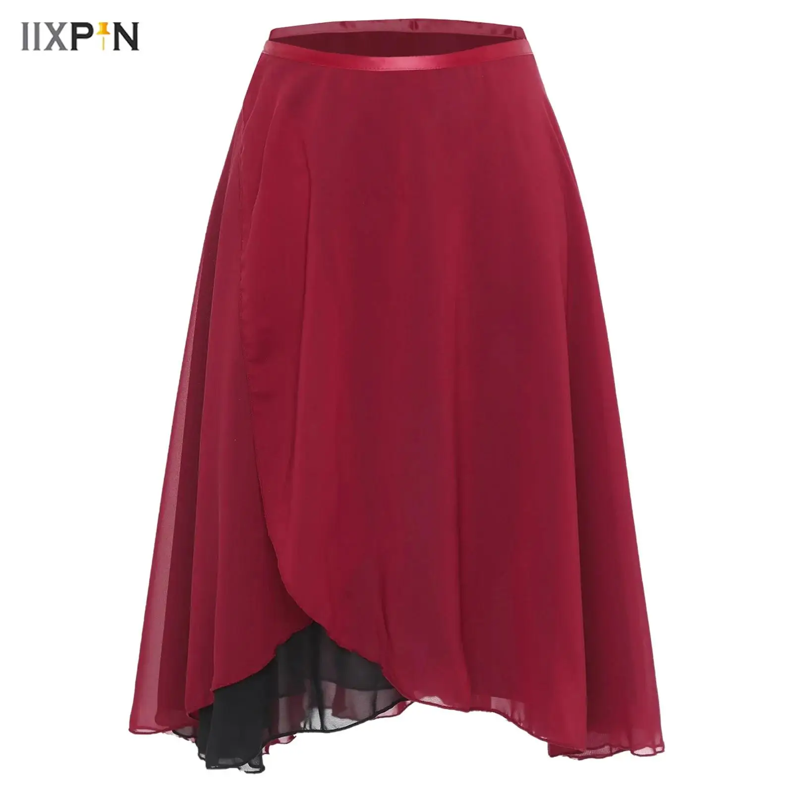 

Womens Ballet Wrap Dance Skirts with Tie Waist Double-layer Chiffon Lyrical Dance Skirt Swing Skirt for Training Performing Wear