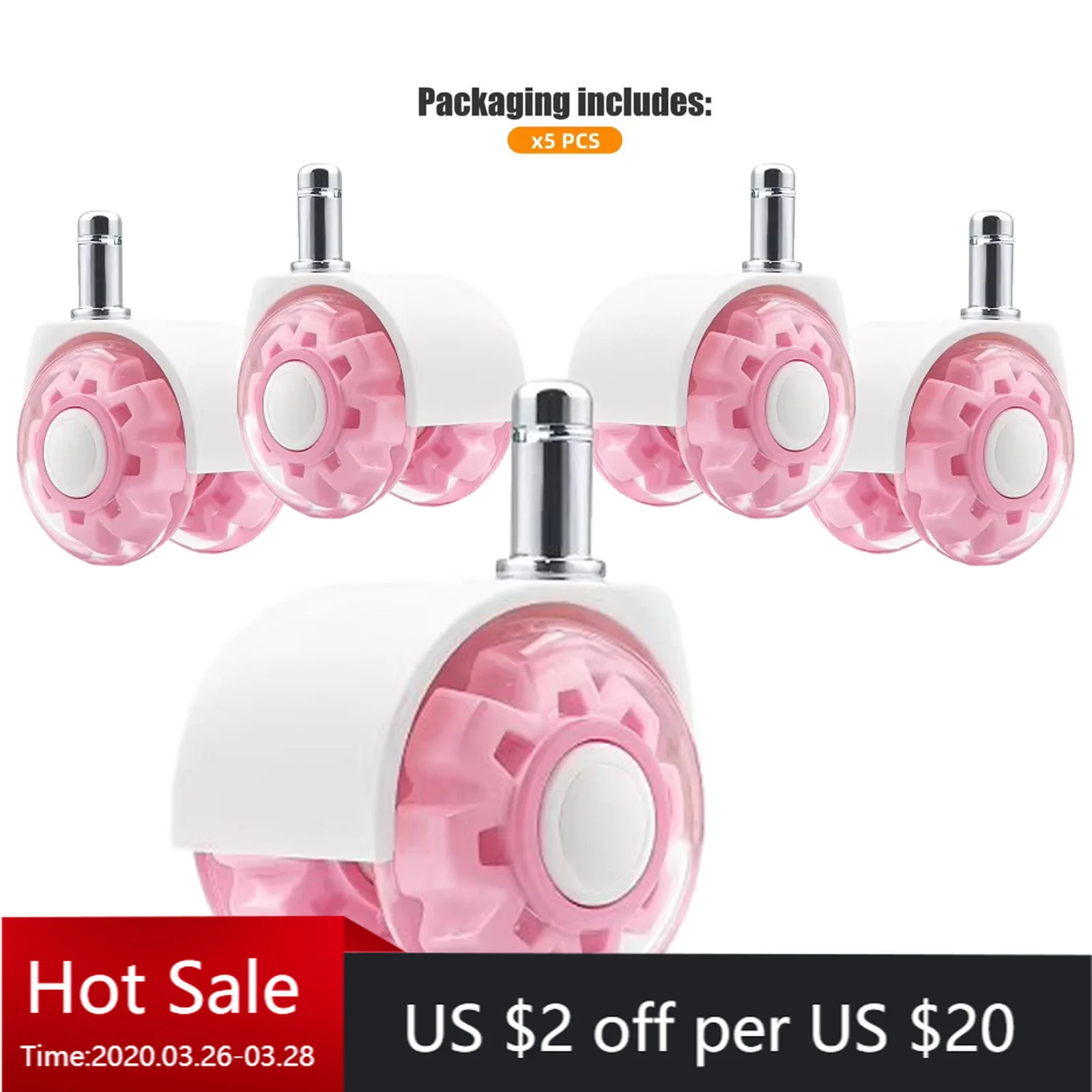

5 Pcs 2 Inch Silent PU Office Chair Wheels, Transparent Double Casters, Grip Ring Stem, For Gaming & Executive Chairs