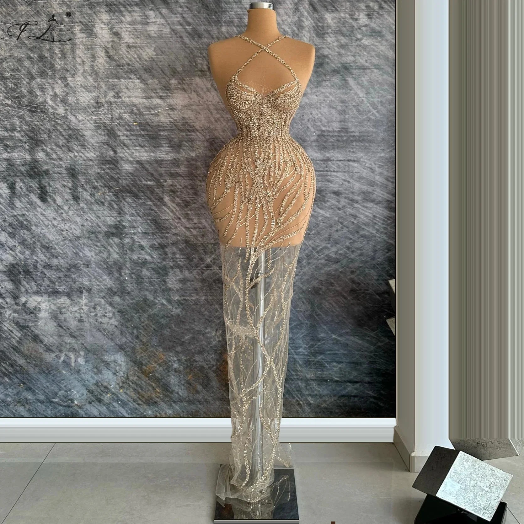 

Cocktail Party Dress With Crisscross Straps Sequined Beading Sheer Tulle Skirt Champagne Party Dress Dresses 2025 Woman