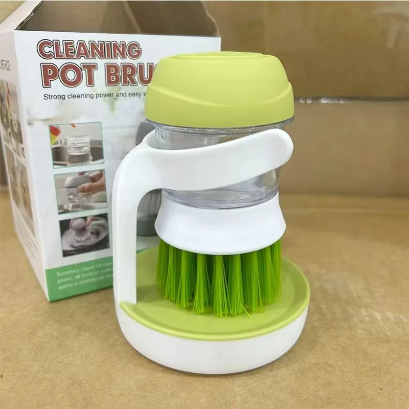1pcs Automatic Liquid Dishwashing Brush Pot Brush Descaling Cleaning Brush Kitchen Press Type Degreasing Washing Pot Brush