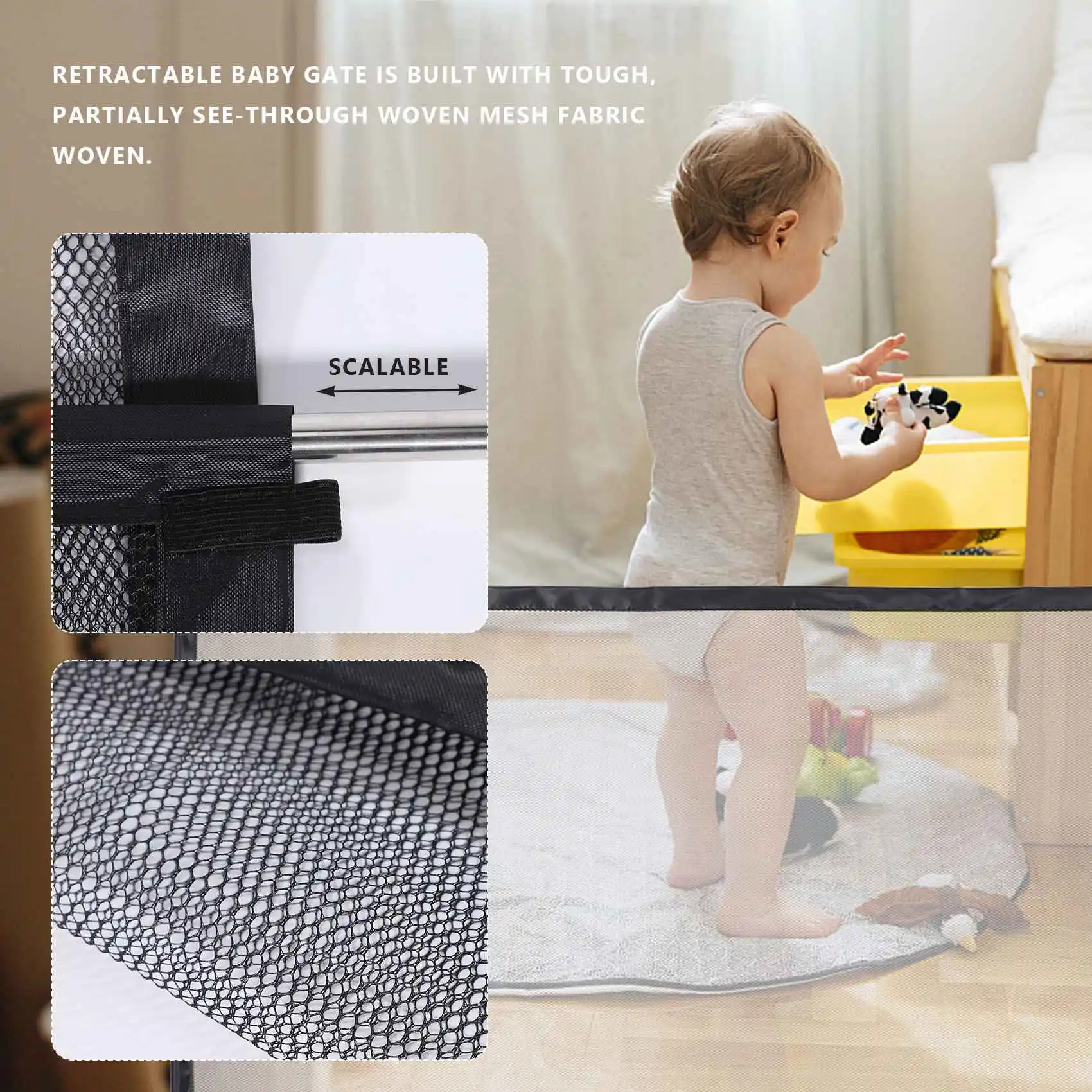 

A30F-Magic Gate Portable Folding Mesh Baby Safety Fencing Gate Protection Indoor And Outdoor Safe Guard For Kids And Pets