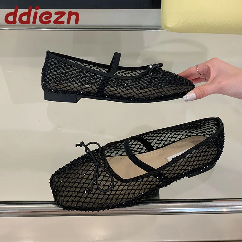 

Fashion Mesh Breathable Ladies Flats Mary Janes Shoes New In Spring Summer Female Slip On Footwear Shallow Women Flats Shoes
