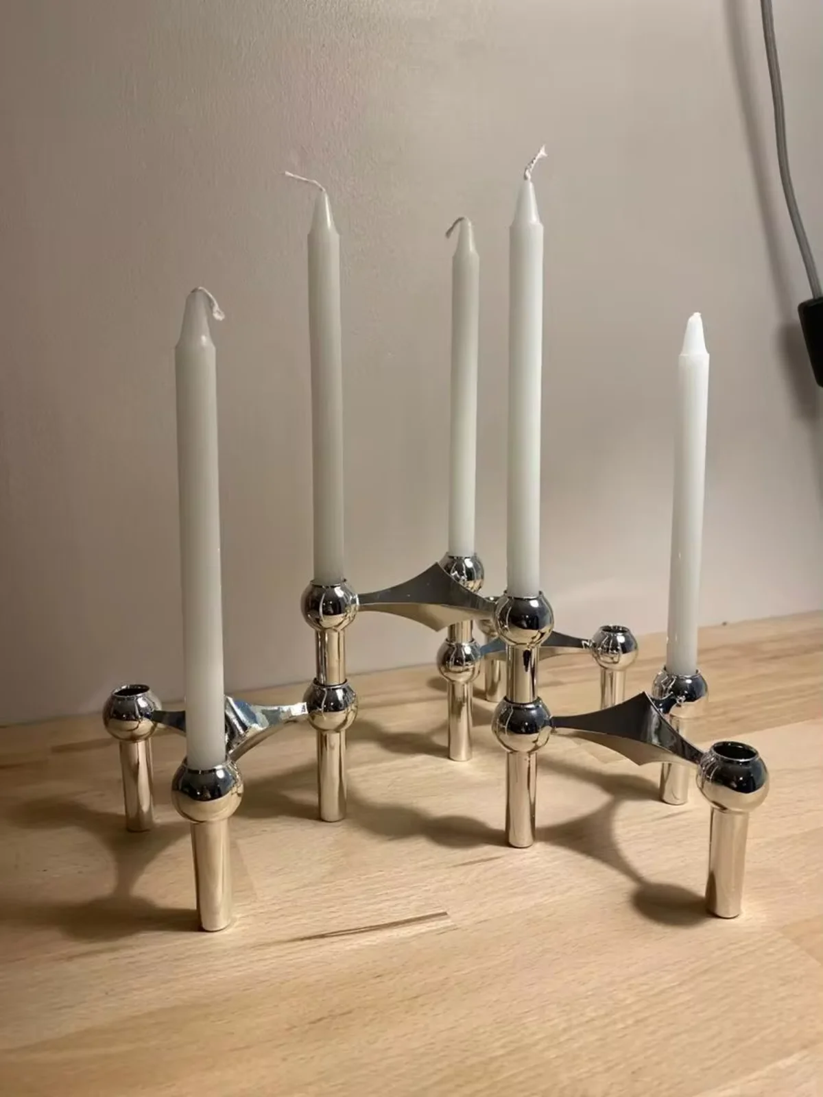 Metal Candle Holder Nordic Molecular Structure Silver Candlestick Centerpiece Living Room Decoration Gift Home Decore Candelabra