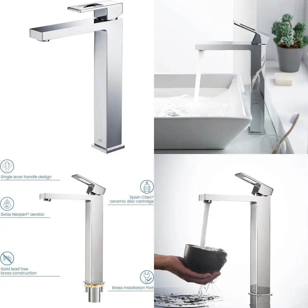 

Single Handle High Arc Vessel Faucet for Bathroom Sink - Solid Brass, Durable, Water-Saving Design with Long-Lasting Quality