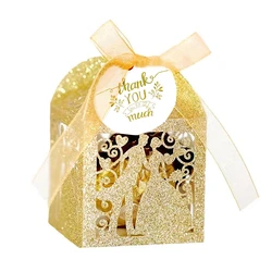50/100/200pcs Glitter Paper Wedding Candy Box Bride Groom Valentine's Day Party Packaging Box for Chocolate Small Gift Wholesale