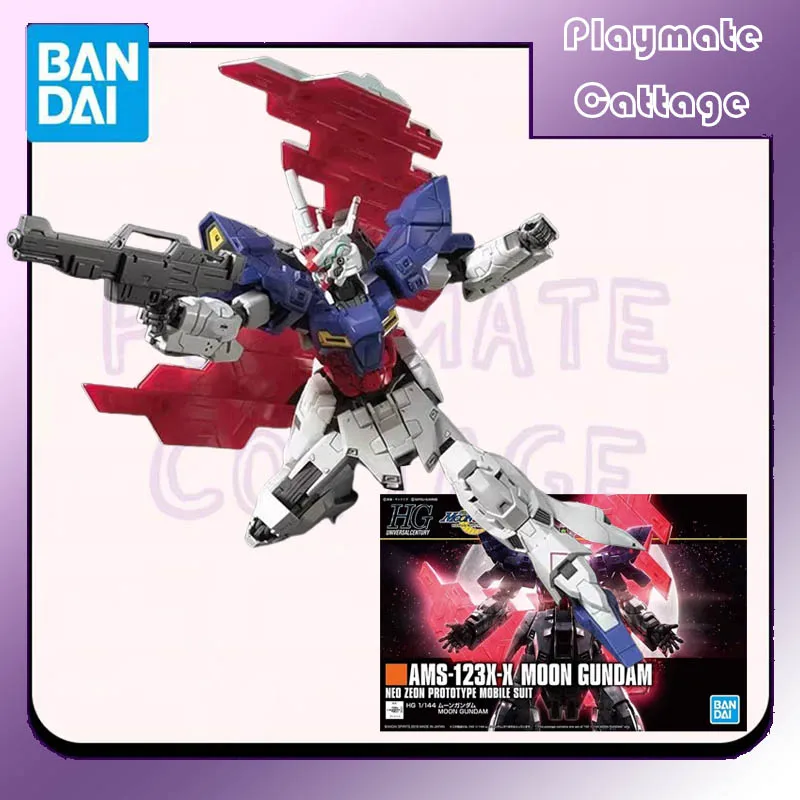 Na Stanie BANDAI Oryginalny HG 1/144 AMS-123X-X MOON GUNDAM Figurka Anime Model do Składania Zabawka Kolekcjonerska Ozdoby Prezent Dla Dzieci Chłopca