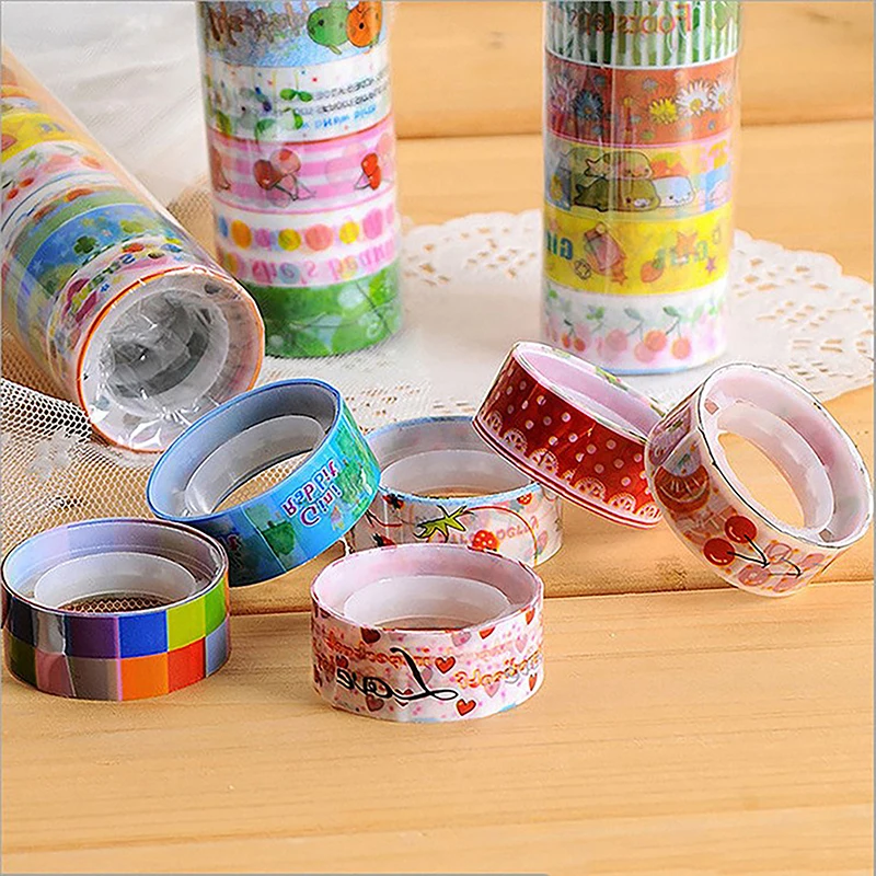 10 Stuks In Stijl Schattige Cartoon Mini Washi Tape Meisje Hart Student Collage Dagboek Kleurrijke Afplakband Stickers