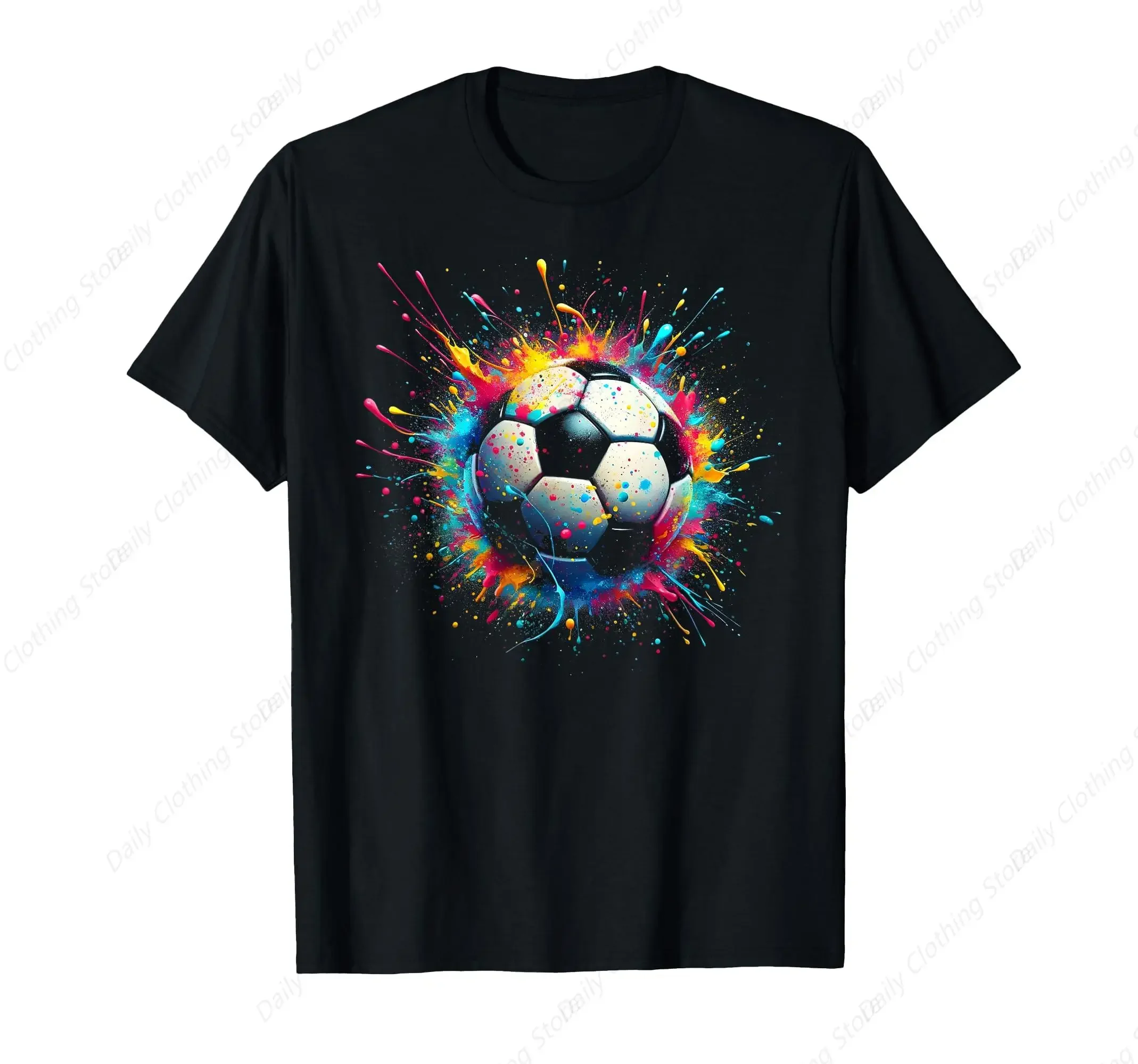 

Colorful Splatter Art Soccer Ball Graphic Tee Breathable Cotton T-Shirt