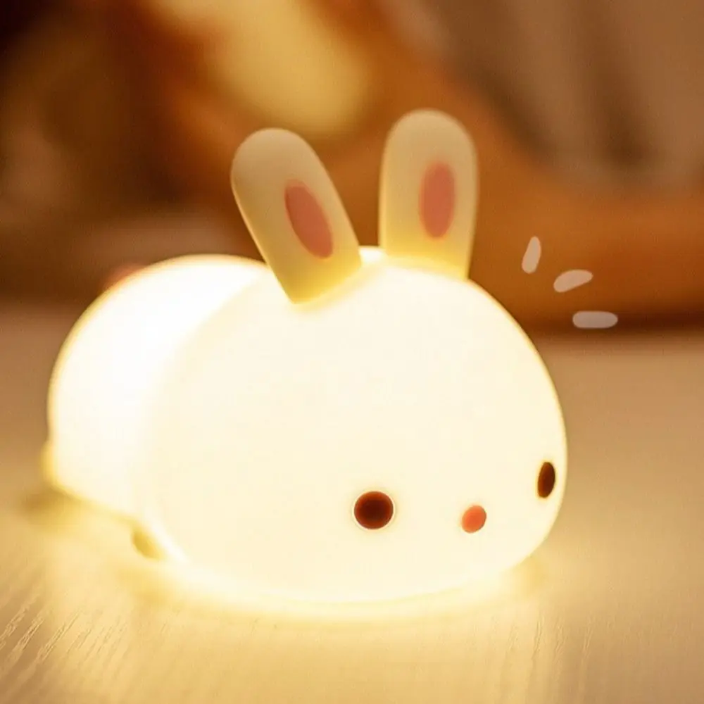 Portable Touch Sensor Rabbit Night Light 16 Colors Colorful LED Night Lights Dimmable Silicone Bunny Lamp Bedroom