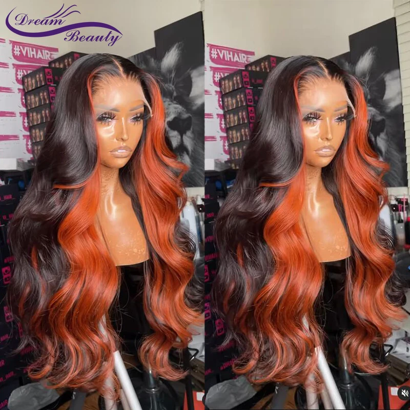 Ginger Highlight Body Wave Lace Front Human Hair Wigs 180 Remy Orange Ginger Brazilian Human Hair Wigs For Black Women