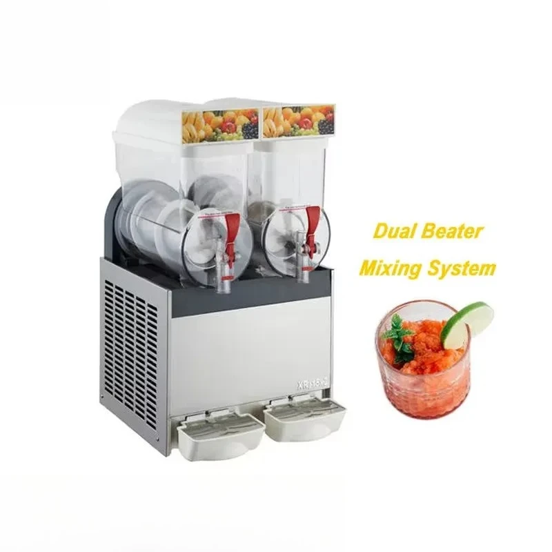 Commercial Slush Machine 15L Dual Tank Ice Beverage Maker Industrial Frozen Drink Dispenser for Smoothie Juice Cocktail Party