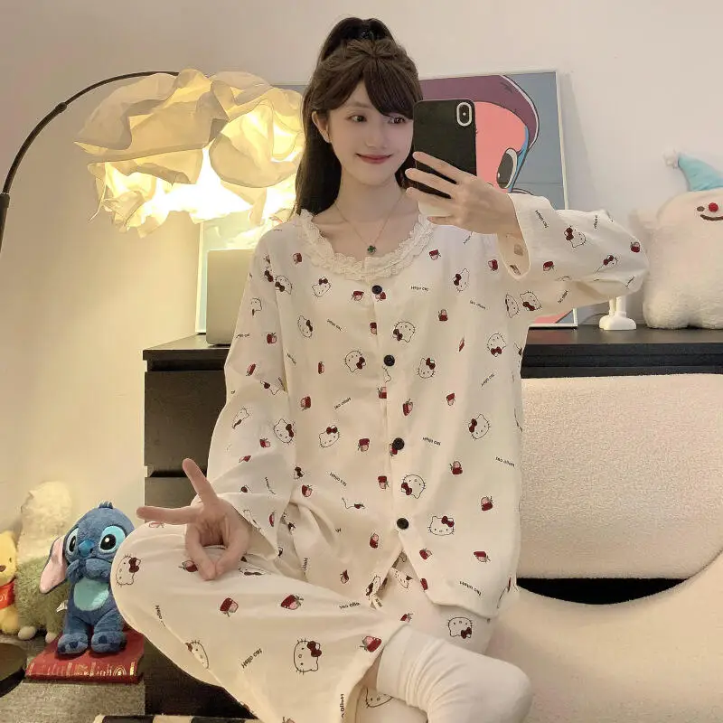 2 قطعة/المجموعة الفتاة القطن بيجامة المدمج في الصدرية ملابس خارجية ربيع الخريف كيتي القط جمع ملابس المنزل المتسكعون