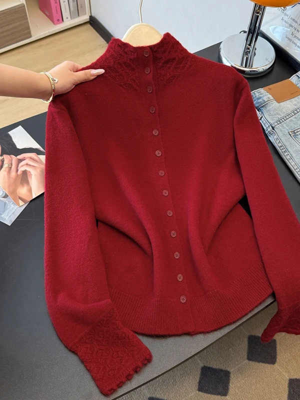 

Вязаный свитер больших размеров с эффектом похудения, высоким воротником и одной пуговицей, мягкий, уютный, для повседневной носки, с длинными рукавами, зимний