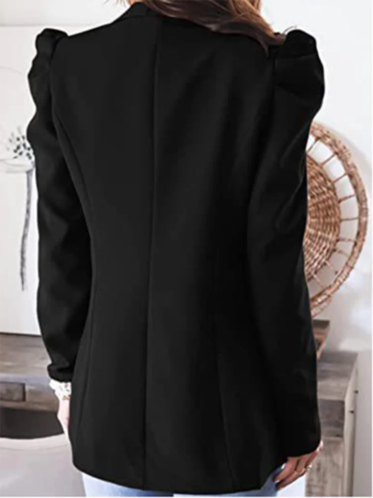 Solid Color Lapel Long Sleeved Pocket Women\'s Elegant Suit Daily Office High Street Fashion Urban Style Autumn Coat