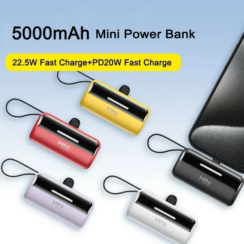 Hot 2 In1 Mini Power Bank Built in Cable 5000mAh PowerBank Plug Play External Battery Portable Charger For IPhone Samsung Xiaomi