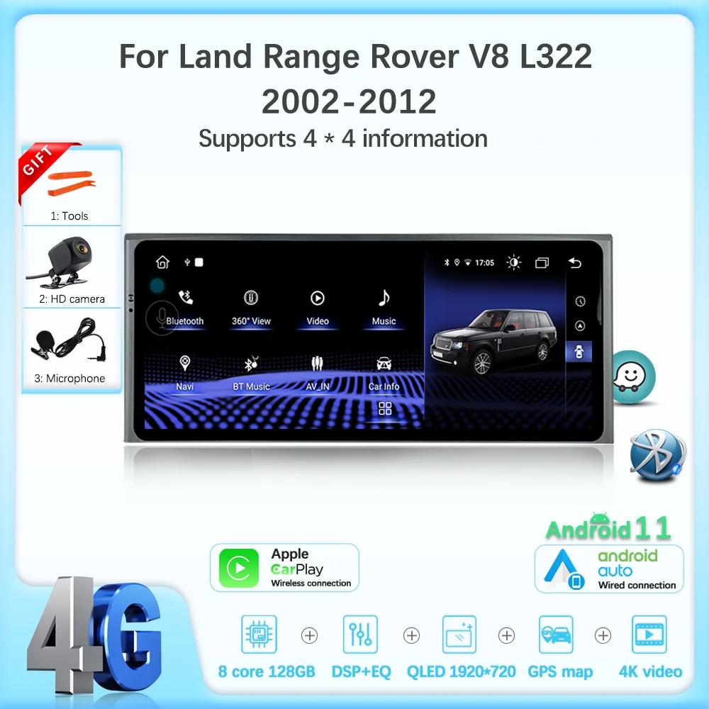 

JEHUNG For Range Rover V8 L322 2002-2012 Car Multimedia Player CarPlay GPS Radio 4G Navigation 128G Support 4 * 4 Information