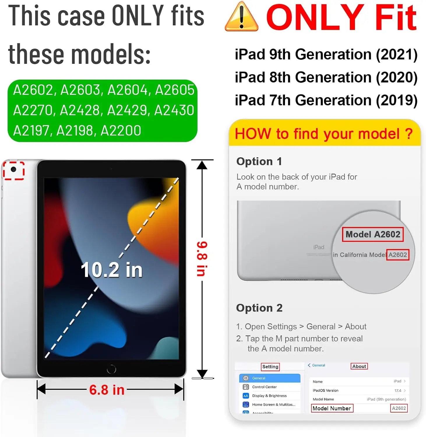 Kids Friendly Case for iPad 10.2 7th 8th 9th 2019 2020 2021 Heavy Duty Shockproof Protective Cover with Built-in Kickstand Funda