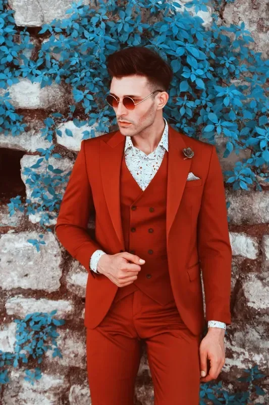 2024 Fashion Red Wedding Men Suits Groom Tuxedo Prom Party Slim Fit Blazer Hombre High Quality Custom 3 Piece Set Costume Homme