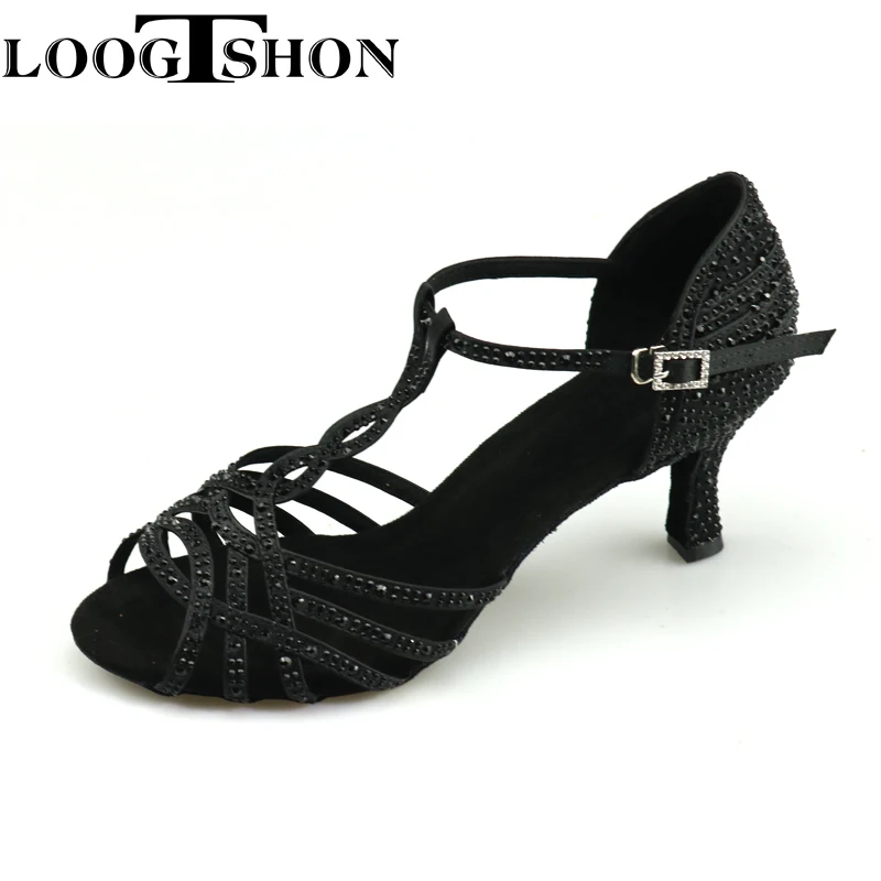 Zapatos de baile latinos para mujer, zapatos de baile latino de tacón alto para Salsa de Jazz, zapatos de entrenamiento para damas, negro