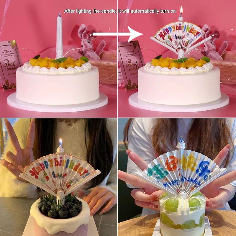 Hot Happy Birthday Fan Shaped Automatic Opening of Candles Magic Candle Cake Cupcake Topper Party Decoration Supplies DIY Gifts