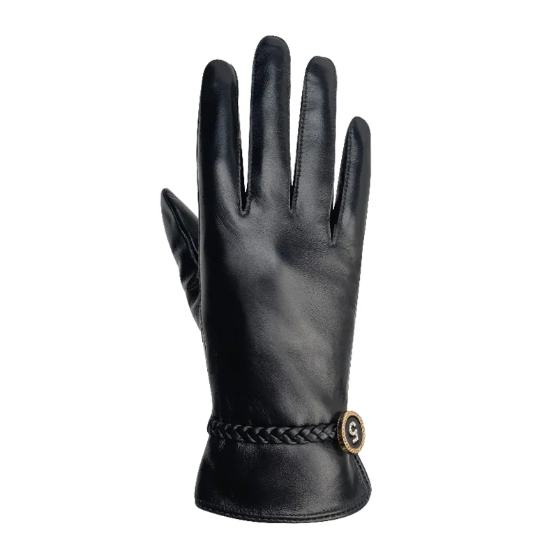 Genuine Leather Women Gloves Thickened Fleece Driving Cycling Cold Warm Touch Screen guantes invierno Sheepskin Gloves