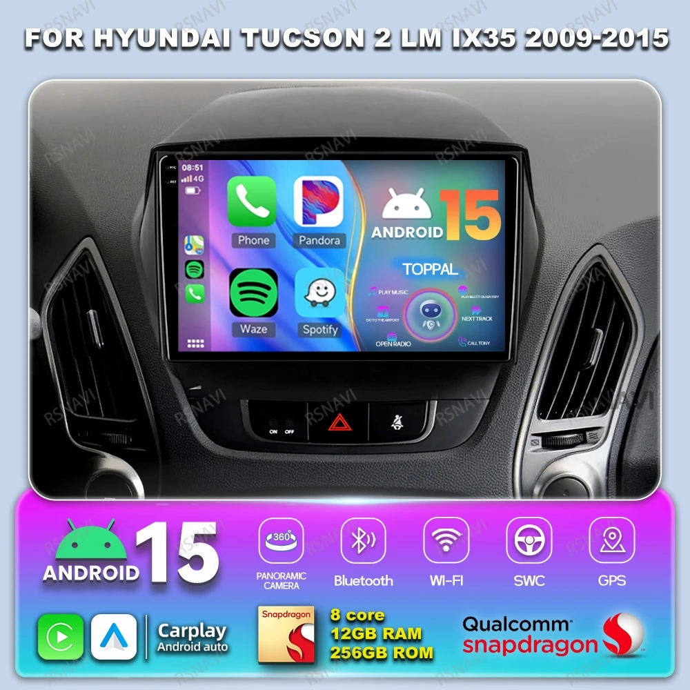 

Автомобильное радио Android 15 для Hyundai Tucson 2 LM IX35 2009-2015 DSP 4G LTE, головное устройство, GPS-навигация, авторадио, стерео BT Qualcomm DVD