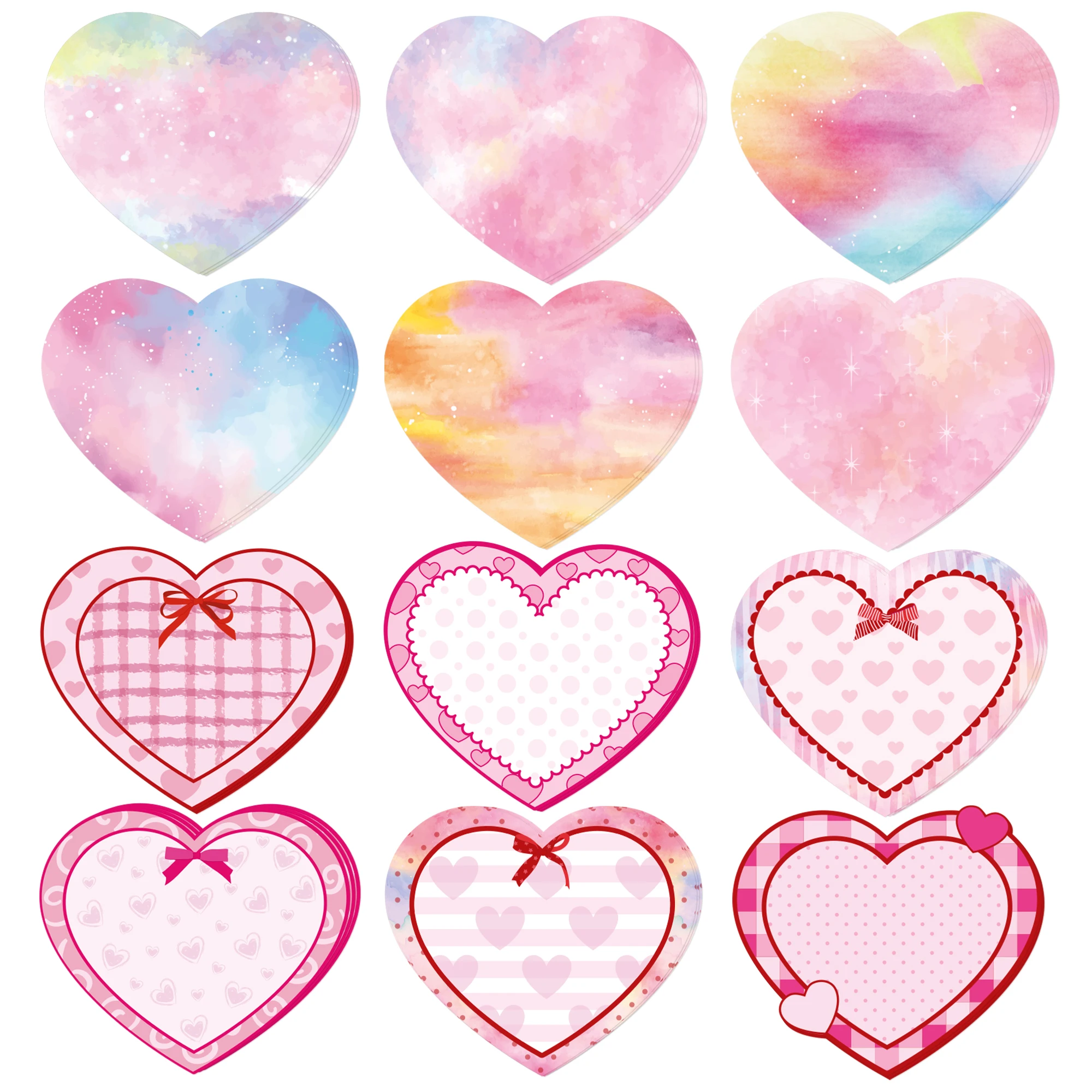 

12/24pcs Love Heart Memo Pads Set For Valentine's Day,Self-Adhesive Refrigerator Sticky Notes,Stationery Label Notepad Supplies