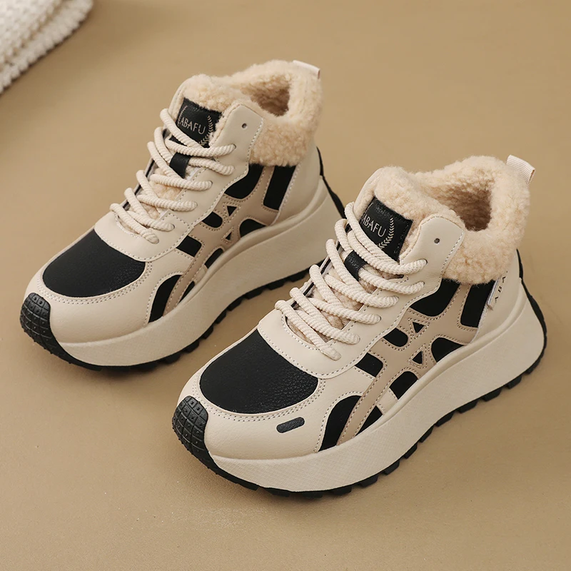 Autunno/Inverno Nuovo Morbida Pelle Alta Top Scarpe da Papà da Donna Suola Spessa Stivali di Cotone Peluche per Il Tempo Libero Suola in Schiuma Scarpe Sportive Vapormax